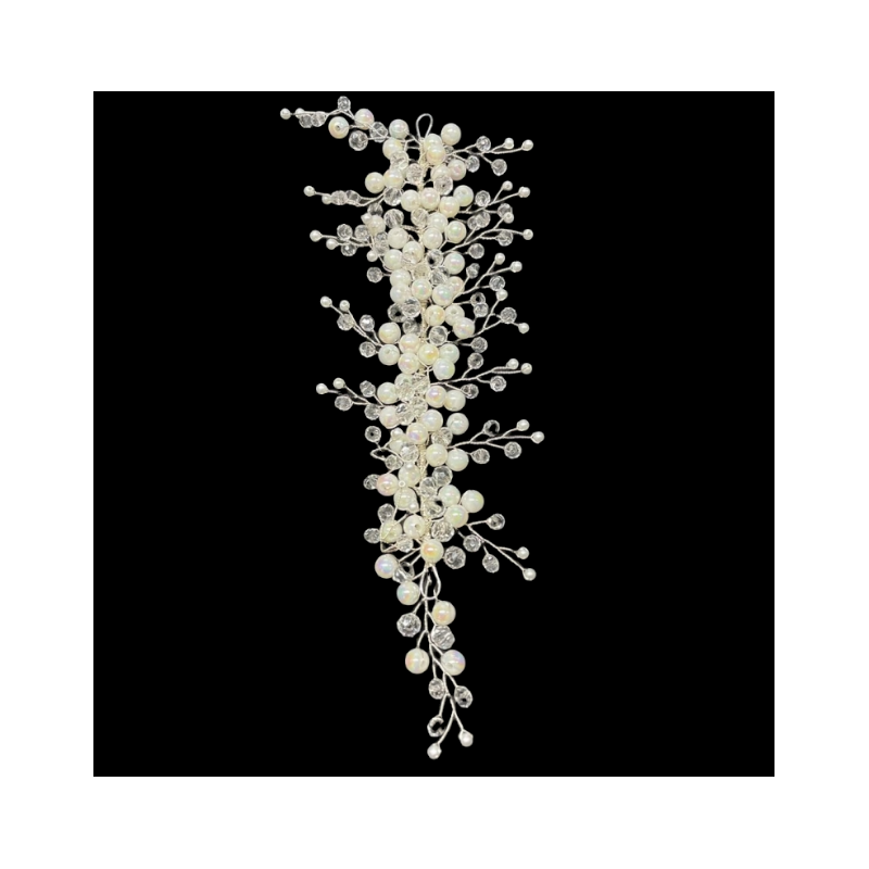 Accesoriu de Par pentru Mireasa, Alb cu Perle si Cristale - Grape - 1