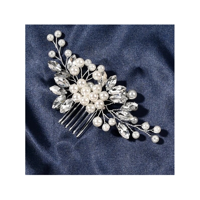Accesoriu de Par Mireasa Stil Pieptene White Pearl - 1