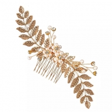 Accesoriu de Par Mireasa, Stil Pieptene Gold Pearl - 1