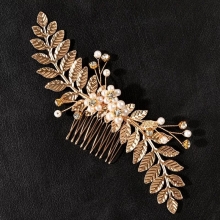 Accesoriu de Par Mireasa, Stil Pieptene Gold Pearl - 3