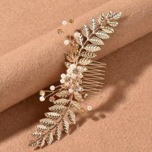 Accesoriu de Par Mireasa, Stil Pieptene Gold Pearl - 1