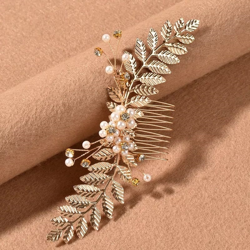 Accesoriu de Par Mireasa, Stil Pieptene Gold Pearl - 1