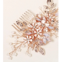 Accesoriu de Par Mireasa Stil Pieptene Rose Gold Crystals - 3