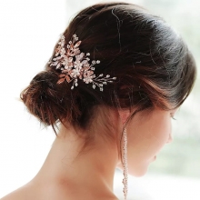 Accesoriu de Par Mireasa Stil Pieptene Rose Gold Crystals - 1