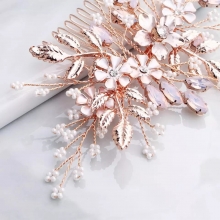 Accesoriu de Par Mireasa Stil Pieptene Rose Gold Crystals - 4