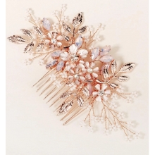 Accesoriu de Par Mireasa Stil Pieptene Rose Gold Crystals - 1