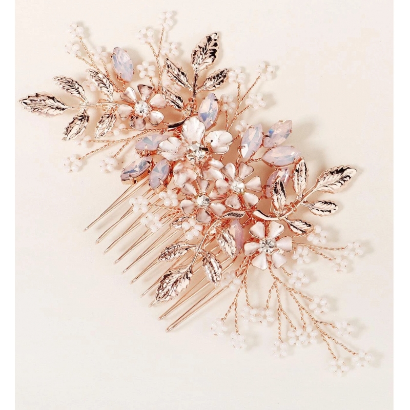 Accesoriu de Par Mireasa Stil Pieptene Rose Gold Crystals - 1