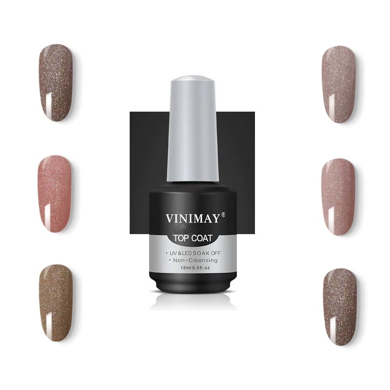 Top Coat Soak-Off cu Cristiale si Efect de Oglinda, Vinimay Disco, 15 ml - 1