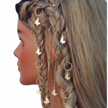 Accesorii pentru Codite Afro, Box Braids, Inele si Fluturi, Set 12 Bucati Gold - 1