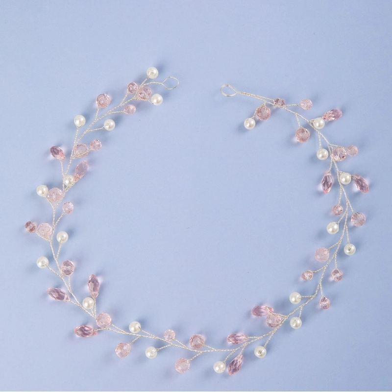 Accesoriu de Par, Tip Coronita pentru Coafura Mireasa, cu Perle Roz - 1