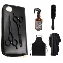 Set Kit Frizerie Claudiu cu Foarfeci Tuns & Filat BlackCuts, Pulverizator Wisky, Manta, Sort, Perie Fade - 1