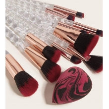 Pensule Make-up Red Fire cu Burete Fond de Ten Cadou, Set 10