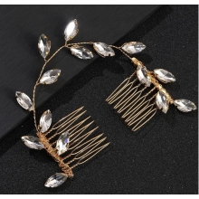 Accesoriu Par Mireasa Flexibil, Stil Pieptene Gold Rhinestone