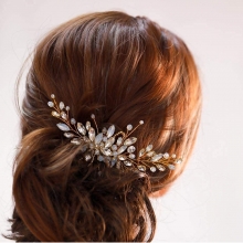 Accesoriu de Par Stil Piepten Auriu cu Cristale si Margele