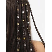 Accesorii pentru Codite Afro, Box Braids, Inele si Coronite, Set 120 Bucati Gold si Silver