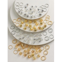 Accesorii pentru Codite Afro, Box Braids, Inele si Coronite, Set 120 Bucati Gold si Silver