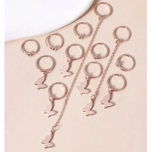 Accesorii pentru Codite Afro, Box Braids, Inele si Fluturi, Set 12 Bucati Rose Gold