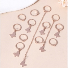Accesorii pentru Codite Afro, Box Braids, Inele si Fluturi, Set 12 Bucati Rose Gold