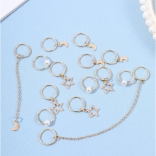 Accesorii pentru Codite Afro, Box Braids, Moon and Star, Set 14 Bucati Gold