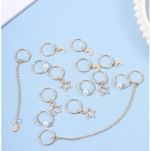 Accesorii pentru Codite Afro, Box Braids, Moon and Star, Set 14 Bucati Gold