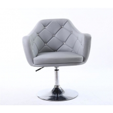 Scaun Coafor Glamour Crystal Gri din Piele Ecologica, Reglabil pe Inaltime