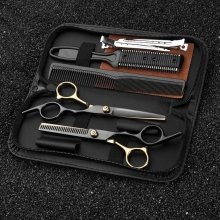Set Foarfeca de Tuns si Filat Gold Noir 6.7 Inch cu Husa, Pieptene pentru Filat, Clipsuri si Pieptene pentru Frizerie