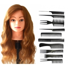 Cap Manechin Par Natural 100% Lee pentru Coafat, 50-55 cm cu Set 10 Piepteni pentru Coafat sau Tuns si Suport Prindere