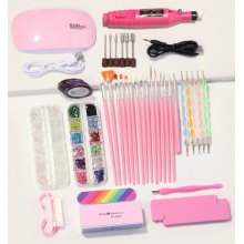 Kit Unghii False Basic cu Mini Lampa, Freza Electrica, Decoruri pentru Unghii