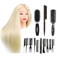 Set Kit Coafor pentru Impletituri Creativ, Cap Manechin Par Blond 50% Natural, 55 cm