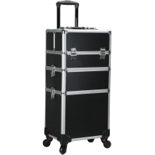 Troler Cosmetica Aluminiu Mare 3 Piese  - Negru