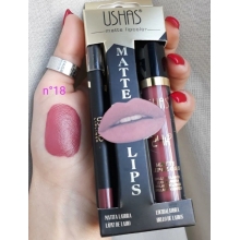 Ruj Lichid Mat + Creion de Contur Ushas, Nuanta Pretty Pink