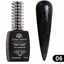 Top Coat Galaxy Unghii, Global Fashion, fara Strat Lipicios, 12 ml, Sclipici Negru 06
